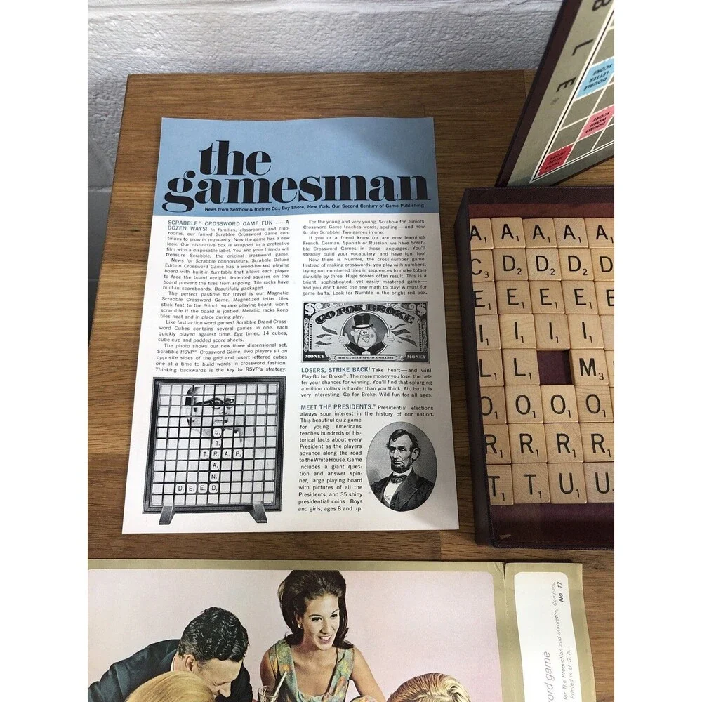 Vintage Scrabble Crossword Game Selchow & Righter SelRight 1953 Missing 1 